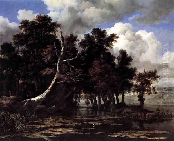 Oaks by a Lake with Waterlilies Oil Painting by Jacob Van Ruisdael