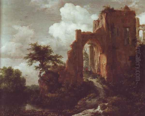 A ruined entrance gate of brederode castle Oil Painting by Jacob Van Ruisdael