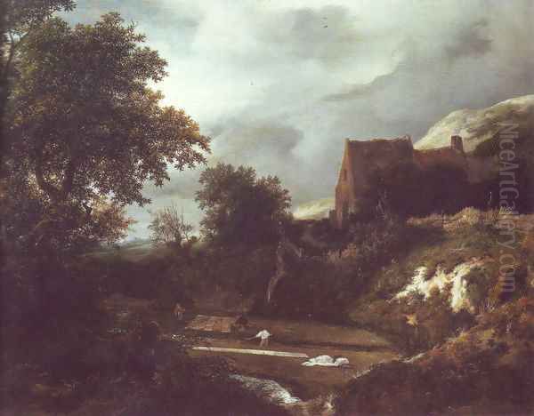 Bleaching ground in a hollow by a cottage Oil Painting by Jacob Van Ruisdael