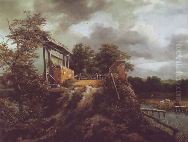 Brick bridge with a sluice Oil Painting by Jacob Van Ruisdael