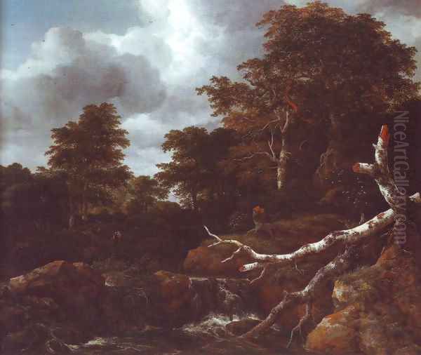 Waterfall in a hilly wooded landscape2 Oil Painting by Jacob Van Ruisdael