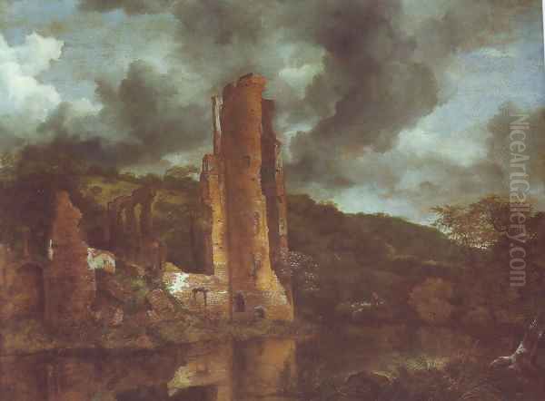 Landscape with the ruins of egmond castle at egmond aan den hoef Oil Painting by Jacob Van Ruisdael