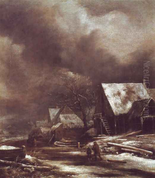 Village in winter Oil Painting by Jacob Van Ruisdael