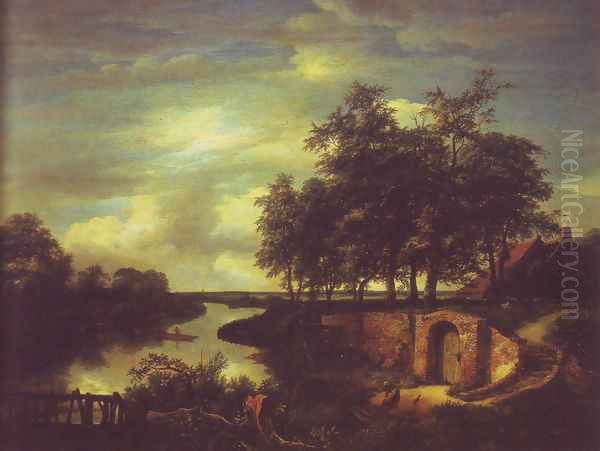 River landscape with the entrance to a vault Oil Painting by Jacob Van Ruisdael