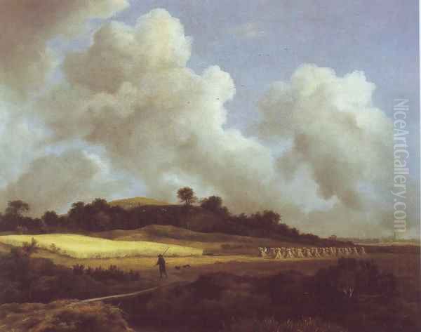 View of grainfields with a distant town Oil Painting by Jacob Van Ruisdael