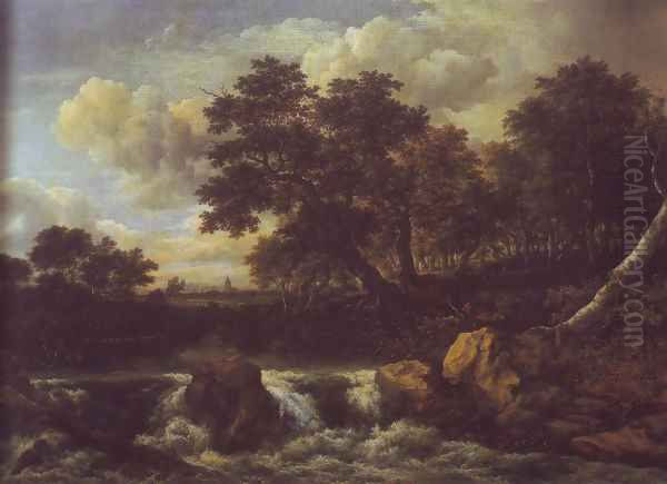 Waterfall near oan oak wood Oil Painting by Jacob Van Ruisdael