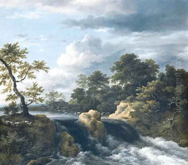 A river Landscape with a Waterfall Oil Painting by Jacob Van Ruisdael