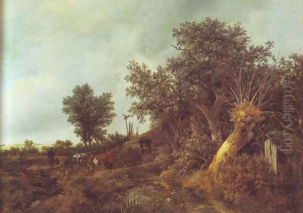 Landscape with a cottage and trees Oil Painting by Jacob Van Ruisdael