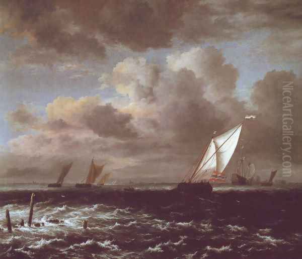 Vessels in a choppy sea Oil Painting by Jacob Van Ruisdael