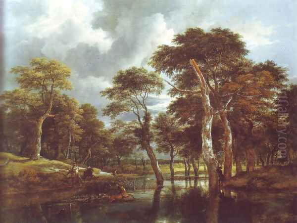 Waterfall in a hilly wooded landscape Oil Painting by Jacob Van Ruisdael