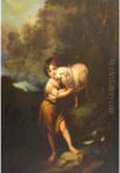 The Child John The Baptist Embracing A Lamb Oil Painting by Bartolome Esteban Murillo