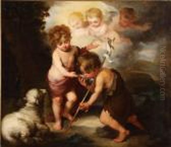 Christ And The Infant St. John The Baptist Oil Painting by Bartolome Esteban Murillo