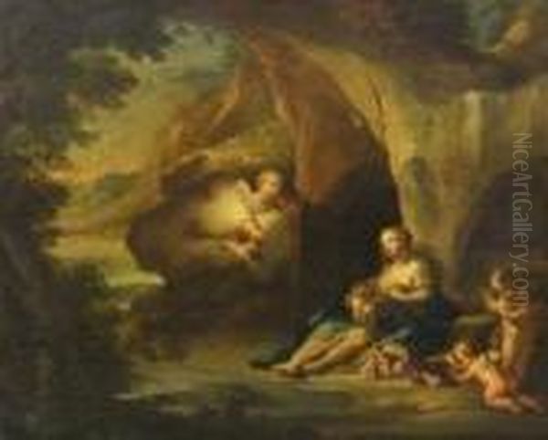 The Virgin And Child In A Wood Oil Painting by Bartolome Esteban Murillo