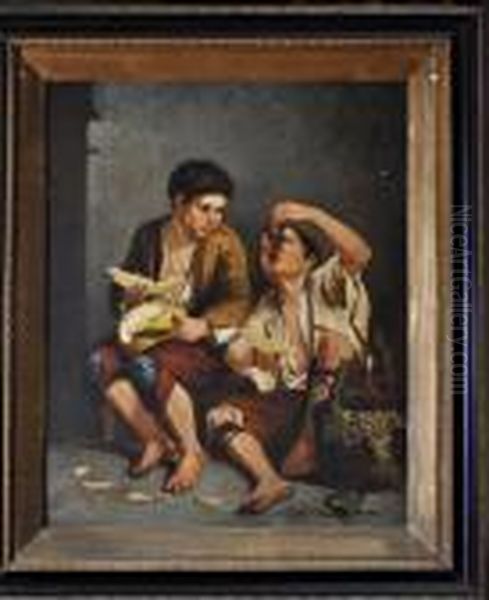 Two Boys Eating Pumpkin And Grapes Oil Painting by Bartolome Esteban Murillo