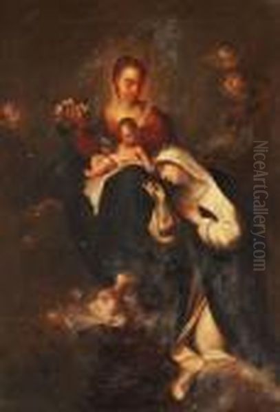 Madonnaand Child Wioth A Female Saint Oil Painting by Bartolome Esteban Murillo