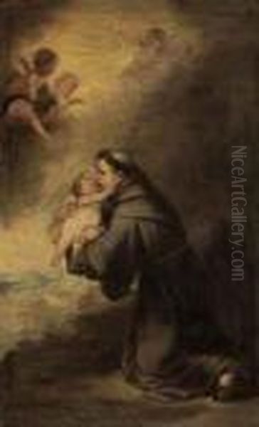 Saint Francis And The Christ Child, Surrounded By Putti Oil Painting by Bartolome Esteban Murillo