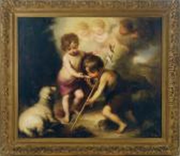 Infant Christ Offering A Drink Of Water To St. John Thebaptist Oil Painting by Bartolome Esteban Murillo