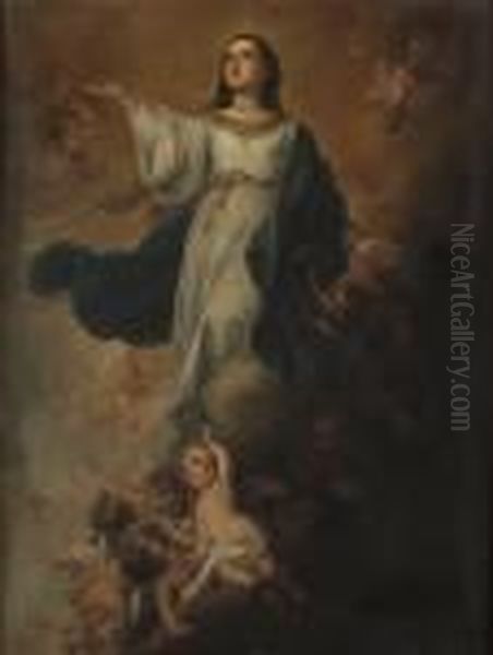 Jungfru Maria Oil Painting by Bartolome Esteban Murillo