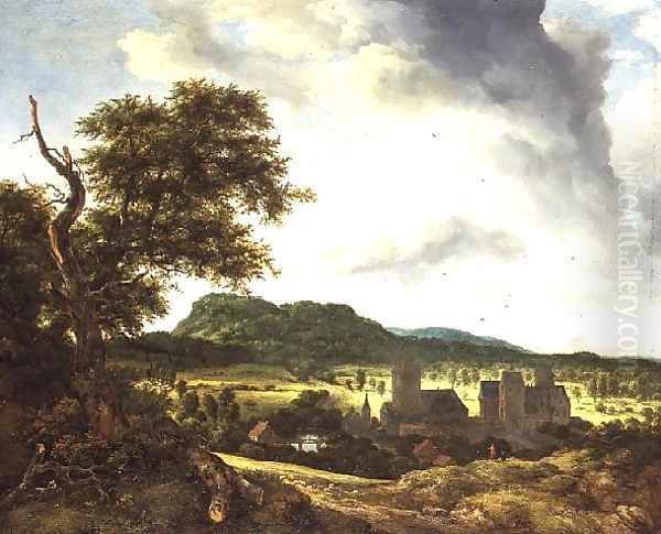 Landscape with a Village 1650 55 Oil Painting by Jacob Van Ruisdael