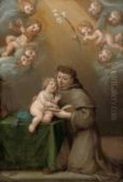 A Benedictine Monk With The Christ Child And Putti Oil Painting by Bartolome Esteban Murillo