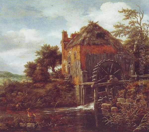 Thatch-roofedhouse with a water mill Oil Painting by Jacob Van Ruisdael