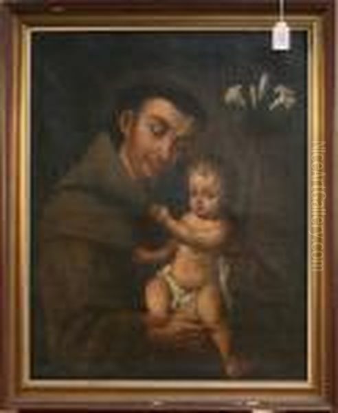 St Anthony Of Padua Holding The Infant Christ Child And A Lily Stem Oil Painting by Bartolome Esteban Murillo