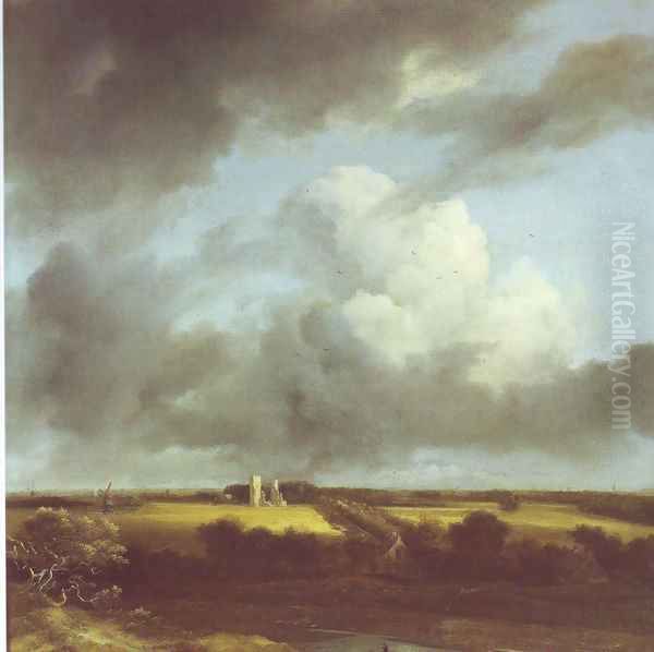 View of the ruins of huis ter kleef and haarlem Oil Painting by Jacob Van Ruisdael