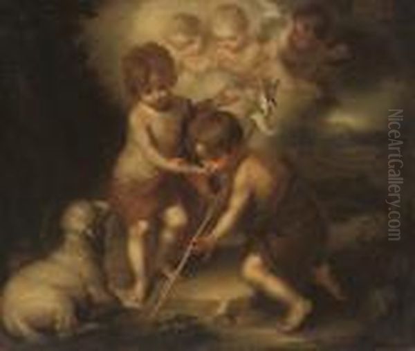 The Infant Christ With The Infant Saint John The Baptist Oil Painting by Bartolome Esteban Murillo