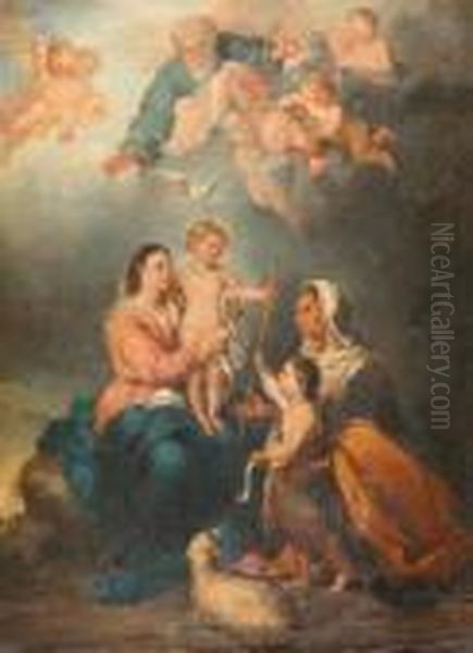 Maria Mit Jesuskind Und Johannes Dem Knaben. Oil Painting by Bartolome Esteban Murillo