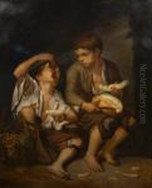 Beggar Boys Eating Grapes And Melon Oil Painting by Bartolome Esteban Murillo