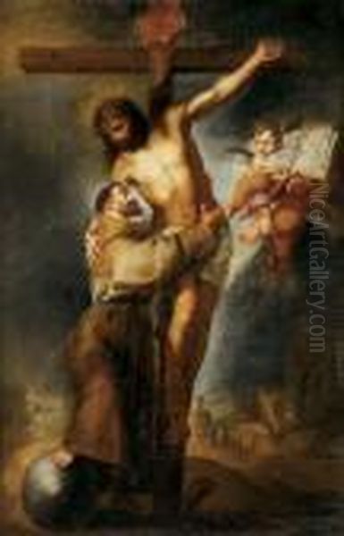 St. Francis And The Crucified Christ Oil Painting by Bartolome Esteban Murillo