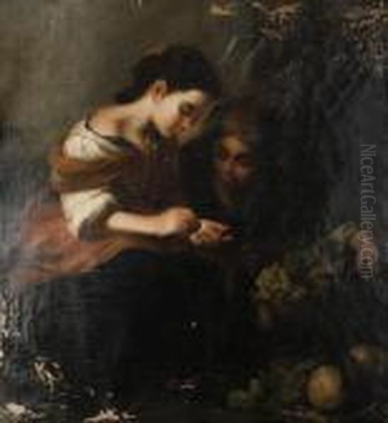 Two Young Fruit Sellers Counting Theirmoney Oil Painting by Bartolome Esteban Murillo