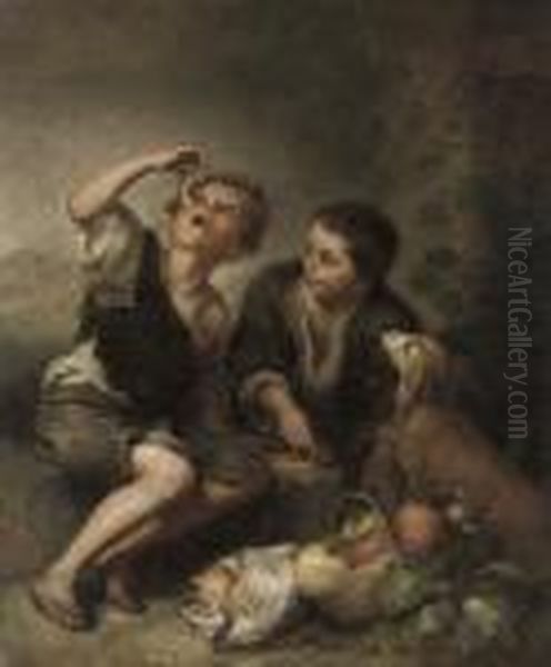 Urchins Eating Fruit Oil Painting by Bartolome Esteban Murillo