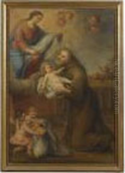 The Virgin Mary And Saint Felix Of Cantalice Holding The Infantjesus In His Arms Oil Painting by Bartolome Esteban Murillo