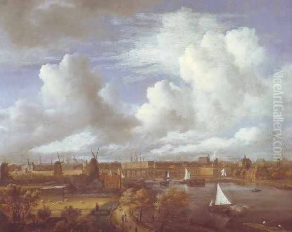 Panoramic view of the amstel looking towards amsterdam Oil Painting by Jacob Van Ruisdael