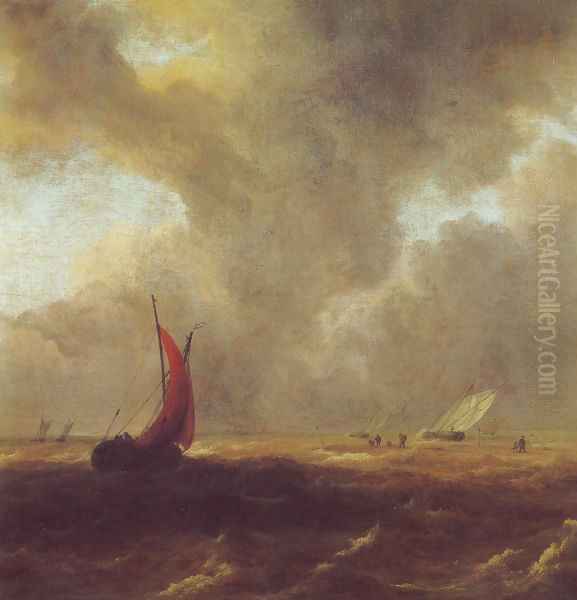 Sailing vessels in a choppy sea Oil Painting by Jacob Van Ruisdael