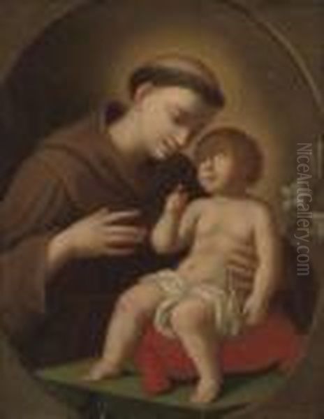 St. Francis Holding The Christ Child, In A Feigned Oval Oil Painting by Bartolome Esteban Murillo