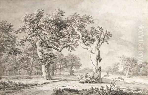 Two oak trees in an extensive landscape Oil Painting by Jacob Van Ruisdael