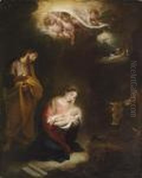 The Nativity With The Annunciation To The Shepherds Beyond Oil Painting by Bartolome Esteban Murillo