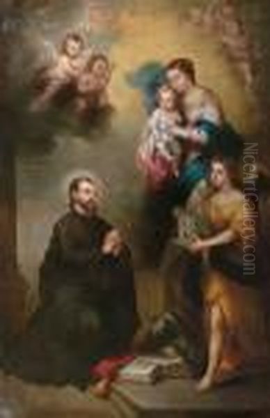 Un Santo Presenta Alla Vergine Il Modello Per Una Nuova Chiesa Oil Painting by Bartolome Esteban Murillo