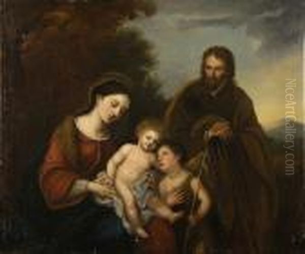 The Holy Family With The Infant St John The Baptist Oil Painting by Bartolome Esteban Murillo