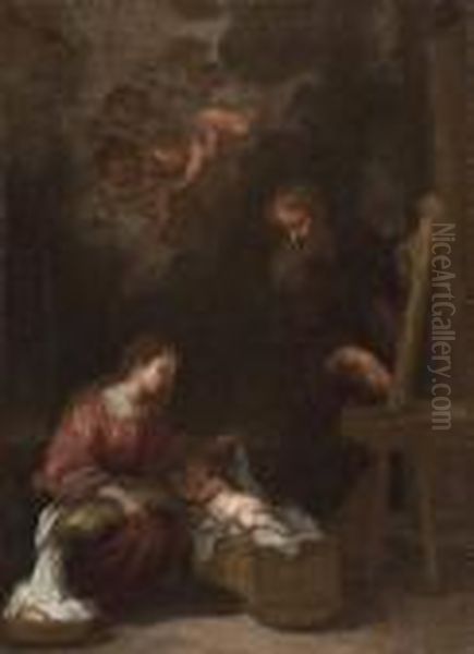 Sagrada Familia Con Angeles Oil Painting by Bartolome Esteban Murillo