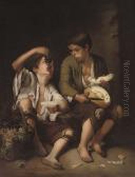 Two Boys Eating Grapes And Melon Oil Painting by Bartolome Esteban Murillo