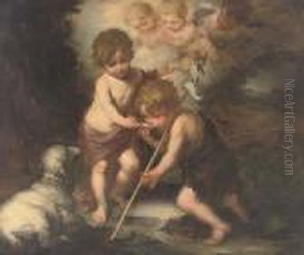 The Christ Child And The Infant Saint John The Baptist Oil Painting by Bartolome Esteban Murillo