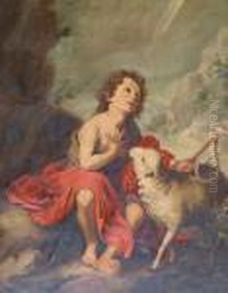 The Infant John The Baptist With A Lamb Oil Painting by Bartolome Esteban Murillo