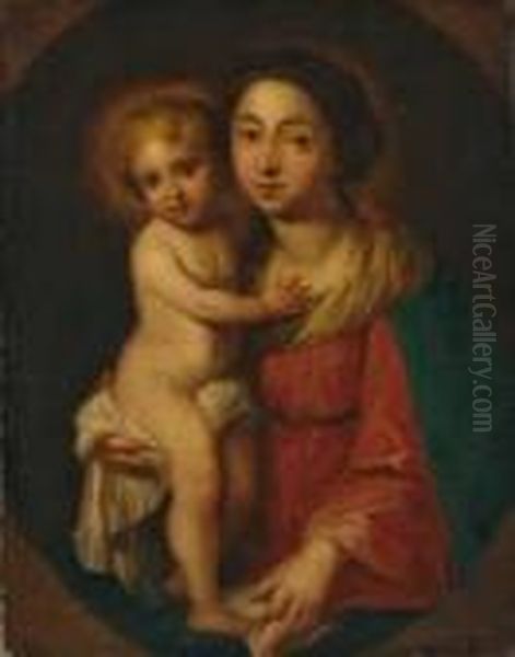 Nachfolge Madonna Mit Dem Stehenden Christuskind. Ol Auf Leinwand. H 32; B 25,5 Cm Oil Painting by Bartolome Esteban Murillo