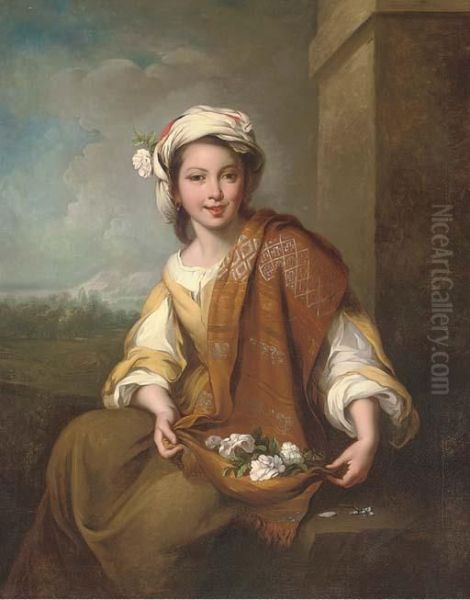 An Allegory Of Spring: A Young Girl Holding Flowers Oil Painting by Bartolome Esteban Murillo