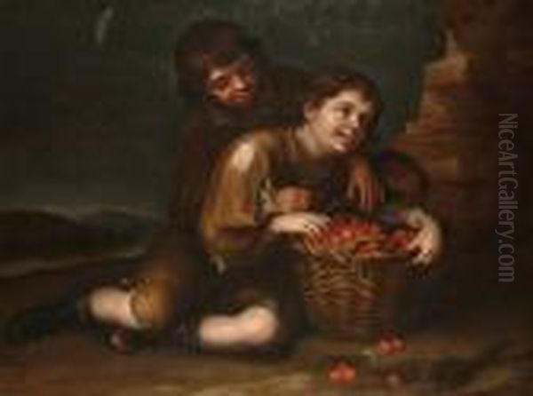 Children With A Basket Of Cherries Oil Painting by Bartolome Esteban Murillo