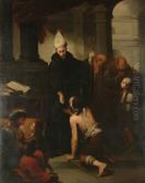 St Thomas Villanueva Giving Alms Oil Painting by Bartolome Esteban Murillo