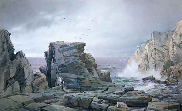 A Rocky Coast Oil Painting by William Trost Richards